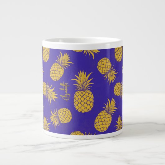 Tropical Pineapple with Name – Watercolor Style Grote Koffiekop (Voorkant)