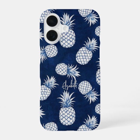 Tropical Pineapple with Name – Watercolor Style iPhone 16 Hoesje (Achterkant)