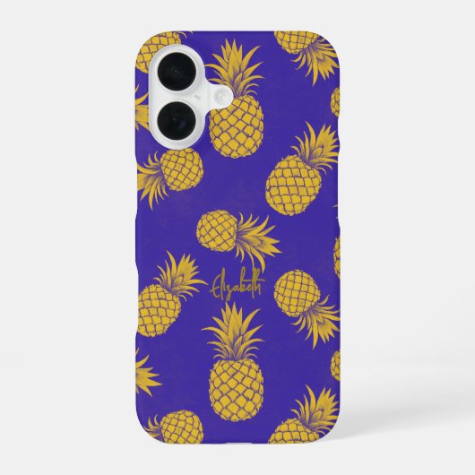 Tropical Pineapple with Name – Watercolor Style iPhone 16 Hoesje (Achterkant)