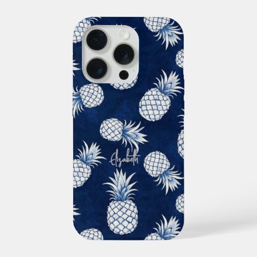 Tropical Pineapple with Name – Watercolor Style iPhone Hoesje (Achterkant)