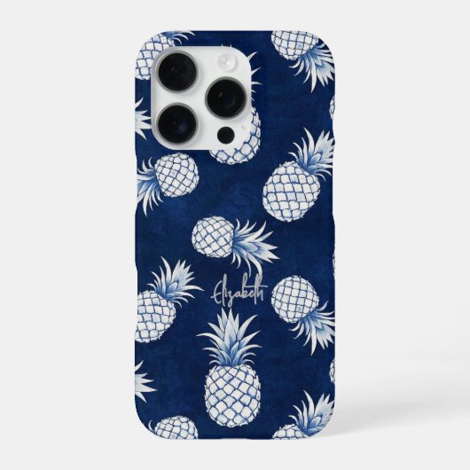 Tropical Pineapple with Name – Watercolor Style iPhone Hoesje (Achterkant)