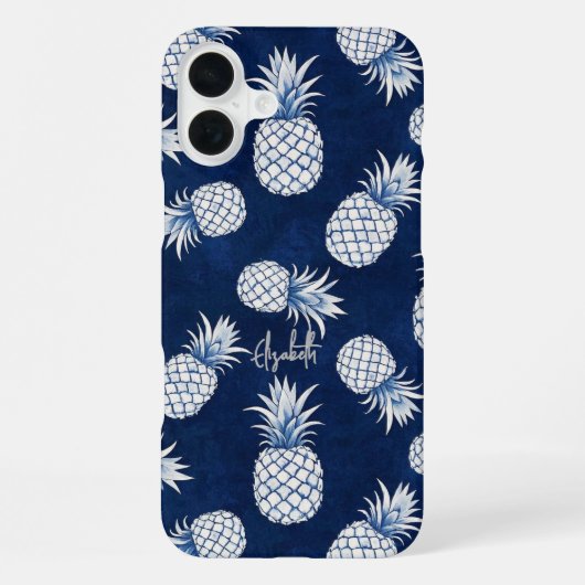 Tropical Pineapple with Name – Watercolor Style iPhone Hoesje (Achterkant)