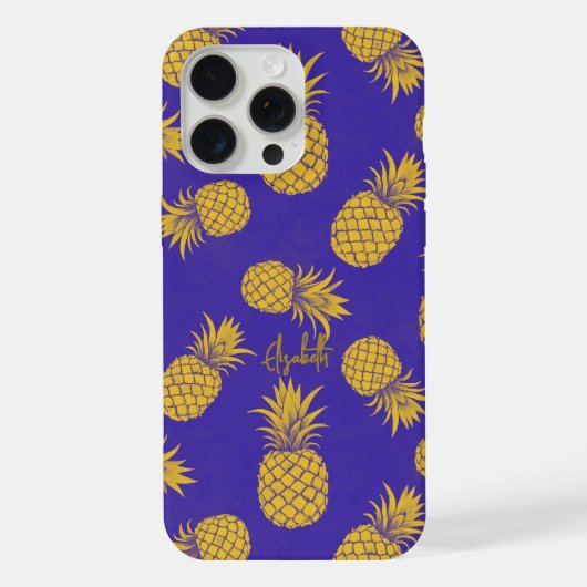 Tropical Pineapple with Name – Watercolor Style iPhone Hoesje (Achterkant)