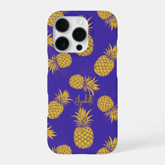 Tropical Pineapple with Name – Watercolor Style iPhone Hoesje (Achterkant)