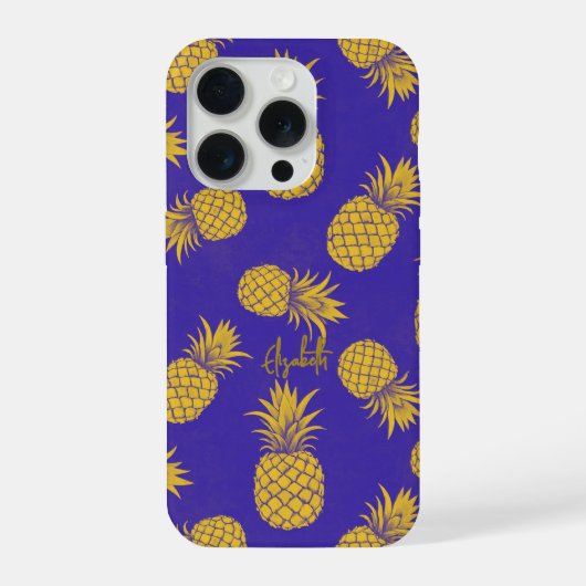 Tropical Pineapple with Name – Watercolor Style iPhone Hoesje (Achterkant)