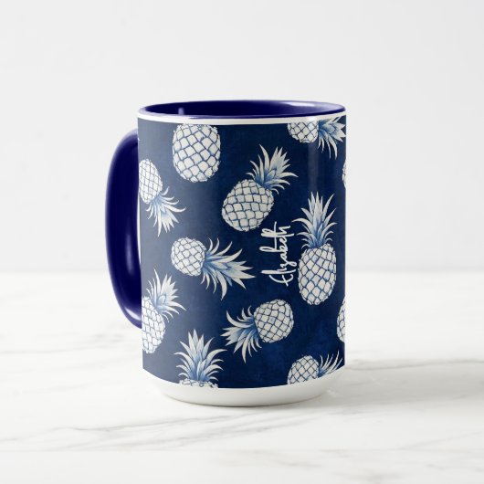 Tropical Pineapple with Name – Watercolor Style Mok (Voorkant links)
