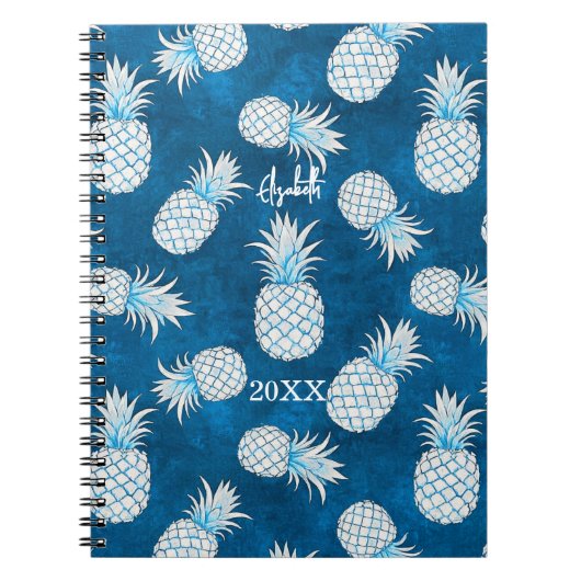 Tropical Pineapple with Name – Watercolor Style Notitieboek (Voorkant)