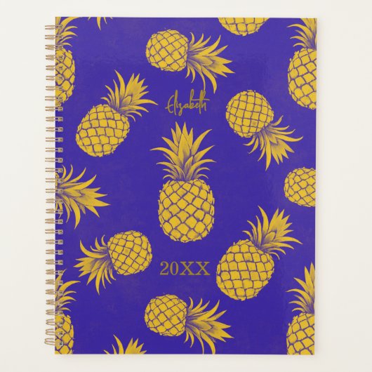 Tropical Pineapple with Name – Watercolor Style Planner (Voorkant)