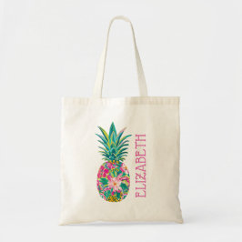 Tropical Pink and Green Floral Pineapple Tote Bag