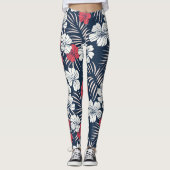 Tropical Pink and Navy Floral Leggings (Voorkant)