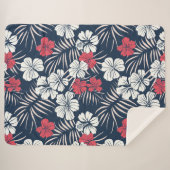 Tropical Pink and Navy Floral Sherpa Deken (Voorkant (horizontaal))