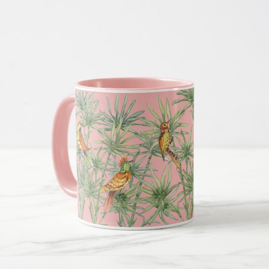 Tropical Pink Birds Bamboo Chinoiserie  Mok (Voorkant links)