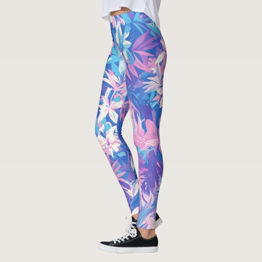 🌺 Tropical Pink & Blue Floral Pattern - Fresh Leggings (Links)