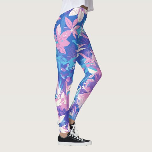 🌺 Tropical Pink & Blue Floral Pattern - Fresh Leggings (Rechts)