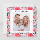 Tropical Pink Christmas Floral Photo Feestdagenkaart (Voorkant)