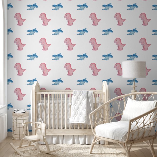  Tropical Pink Dinosaur Adventure Behang (Kinderen)