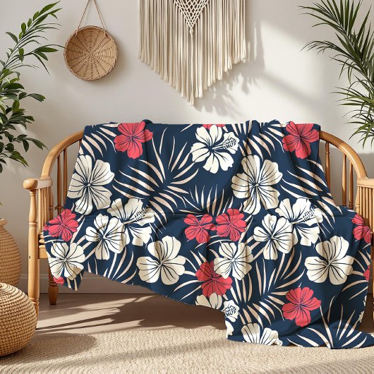 Tropical Pink en Navy Bloemen Fleece Deken