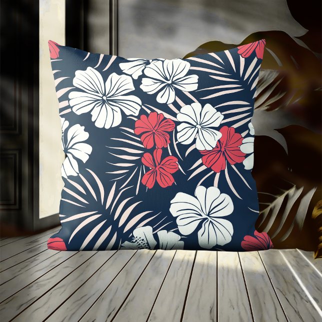 Tropical Pink en Navy Bloemen Kussen (Creator heeft geüpload)