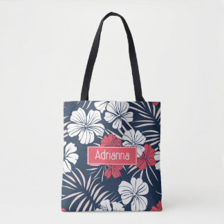 Tropical Pink en Navy Bloemen Tote Bag