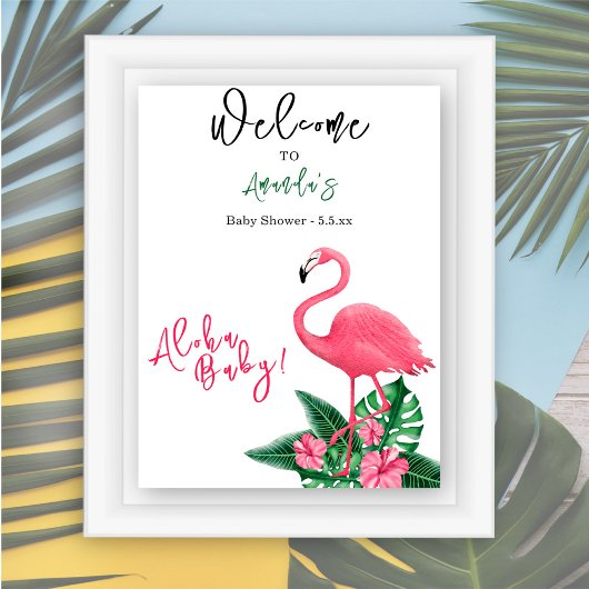 Tropical Pink Flamingo Aloha Baby shower - Welkom Poster