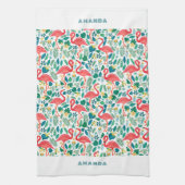 Tropical Pink Flamingo an tropical leaves pattern Theedoek (Verticaal)