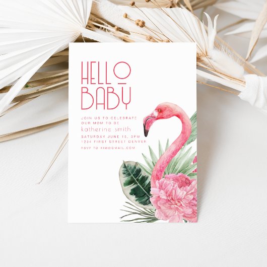 Tropical Pink Flamingo Baby shower Invitation Kaart