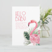 Tropical Pink Flamingo Baby shower Invitation Kaart (Staand voorkant)