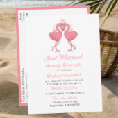 Tropical Pink Flamingo Beach Hawaiian Just Married Aankondigingskaart