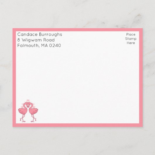 Tropical Pink Flamingo Beach Hawaiian Just Married Aankondigingskaart (Achterkant)