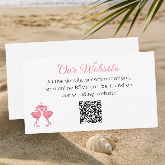 Tropical Pink Flamingo Beach Luau Wedding Website Informatiekaartje