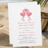 Tropical Pink Flamingo Beach Rehearsal Dinner Kaart