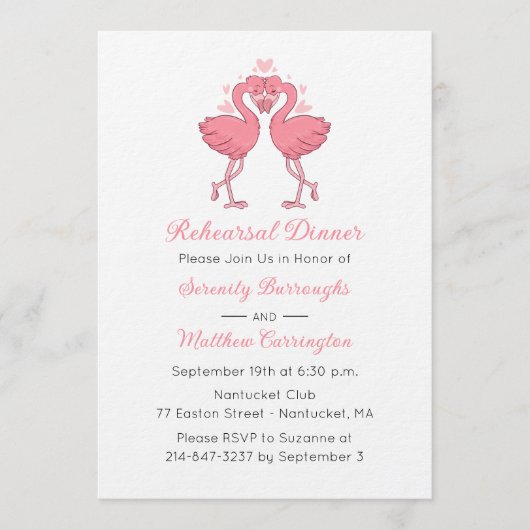 Tropical Pink Flamingo Beach Rehearsal Dinner Kaart (Voorkant)