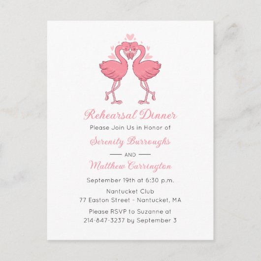 Tropical Pink Flamingo Beach Rehearsal Dinner Uitnodiging Briefkaart (Voorkant)