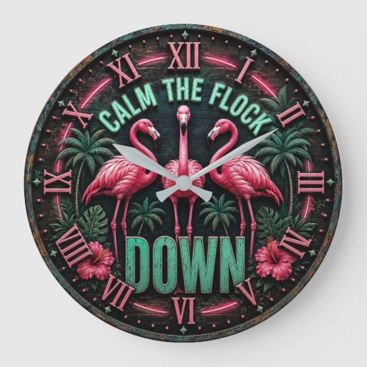 Tropical Pink Flamingo Beach Summer Home Grote Klok (Voorkant)