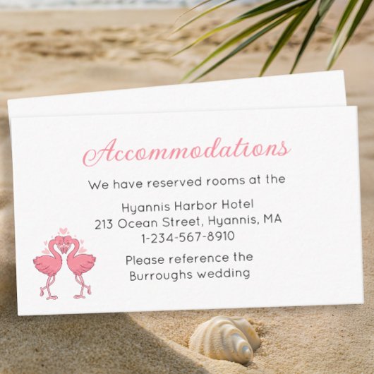 Tropical Pink Flamingo Beach Wedding Accommodation Informatiekaartje