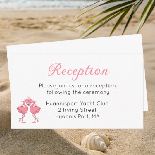 Tropical Pink Flamingo Beach Wedding Reception  Informatiekaartje
