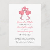 Tropical Pink Flamingo Beach Wedding Save the Date Briefkaart (Voorkant)