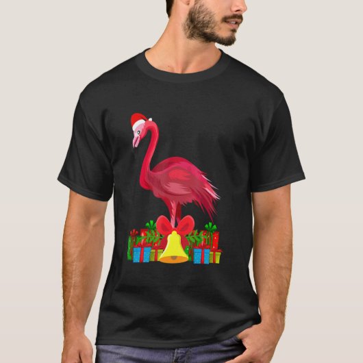 Tropical Pink Flamingo Christmas with Decorations T-shirt (Voorkant)