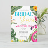 Tropical Pink Flamingo Floral Beach Vrijgezellenfe Kaart (Staand voorkant)