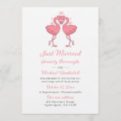 Tropical Pink Flamingo Just Married Announcement Kaart (Voorkant)