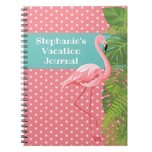 Tropical Pink Flamingo Polka Dot Vacation Journal Notitieboek (Voorkant)