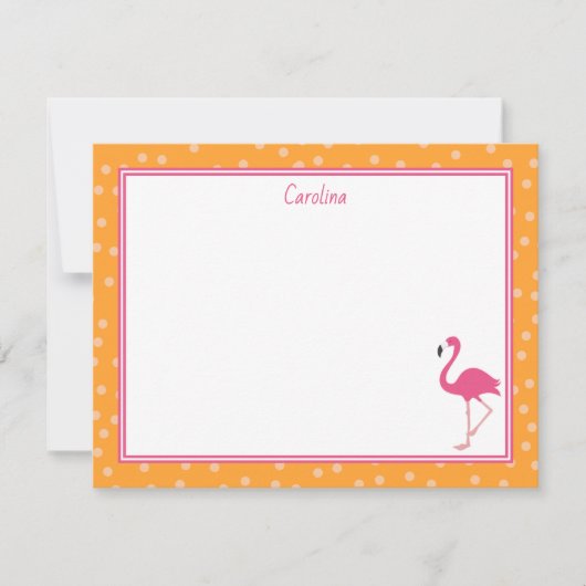 Tropical Pink Flamingo Polka Dots Orange Note Card Notitiekaartje (Voorkant)