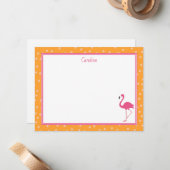 Tropical Pink Flamingo Polka Dots Orange Note Card Notitiekaartje (Voorkant / Achterkant in situ)
