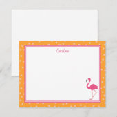 Tropical Pink Flamingo Polka Dots Orange Note Card Notitiekaartje (Voorkant / Achterkant)