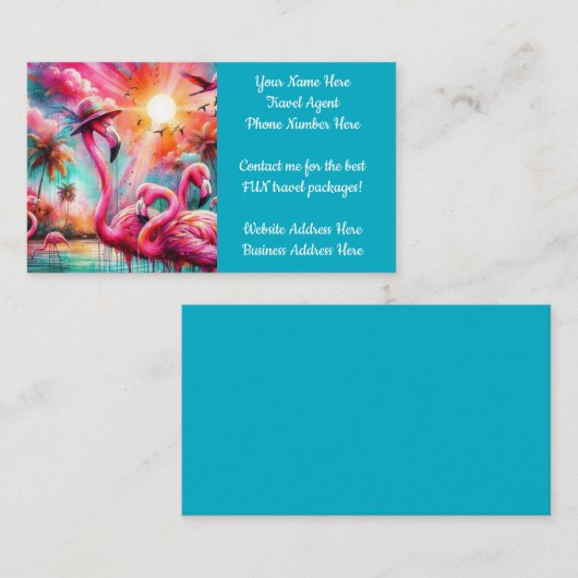 Tropical Pink Flamingos Palm Trees Reisagent Visitekaartje (Voorkant / Achterkant)