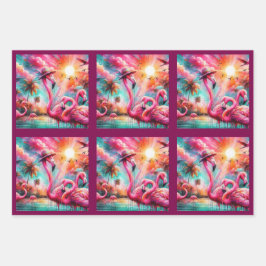 Tropical Pink Flamingos Palm Trees Sun Decoupage Inpakpapier Vel