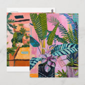 Tropical pink flamingos set against lush green briefkaart (Voorkant / Achterkant)