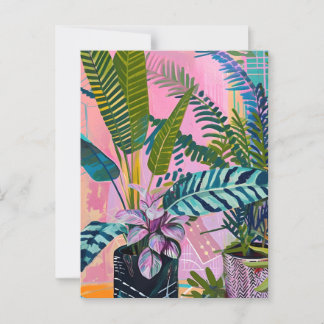 Tropical pink flamingos set against lush green briefkaart