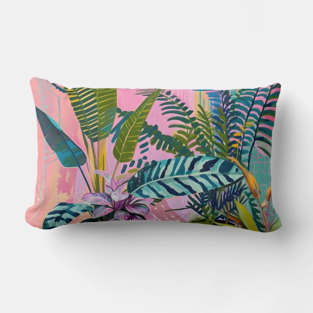 Tropical pink flamingos set against lush green kussen (Voorkant)