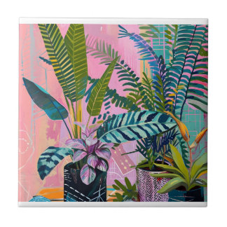 Tropical pink flamingos set against lush green tegeltje